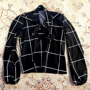 SHEIN Tie Neck Grid Print Top